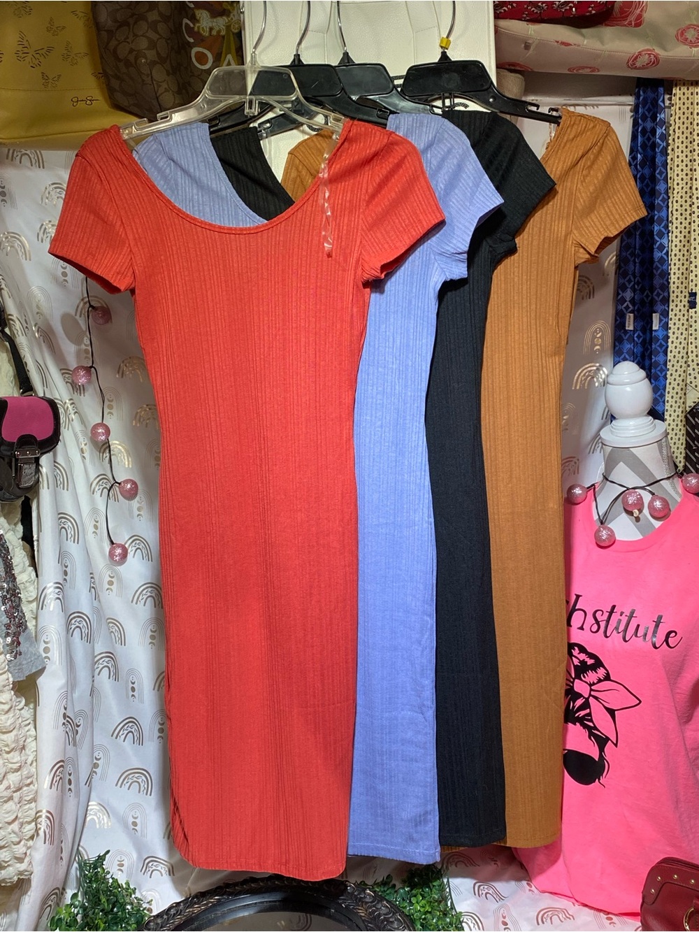 Absolutely Ribbed Scoop Midi Dress — Red, Lavender, Black, Rust